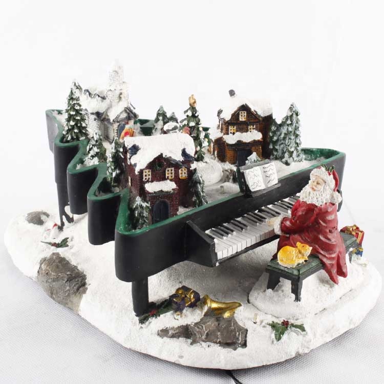 China wholesale Christmas Village Set Up - Polyresin Christmas santa piano animated with colorful LED and music house decoration – Melody