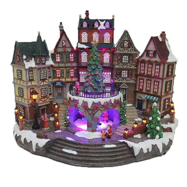 Chinese wholesale Christmas Vacation Village Set - LED light colorful animated Santa Claus cityhall musical Christmas village decor – Melody