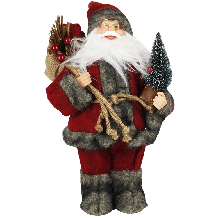 High Quality Antique Santa Claus Figurines - Melody 30cm Traditional Christmas figure Fabric standing Santa Claus with gift sack – Melody