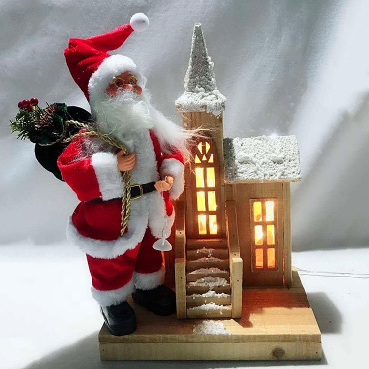 Professional China Dancing Christmas Father - Navidad Christmas decoration Santa Claus Led lighted wooden house – Melody