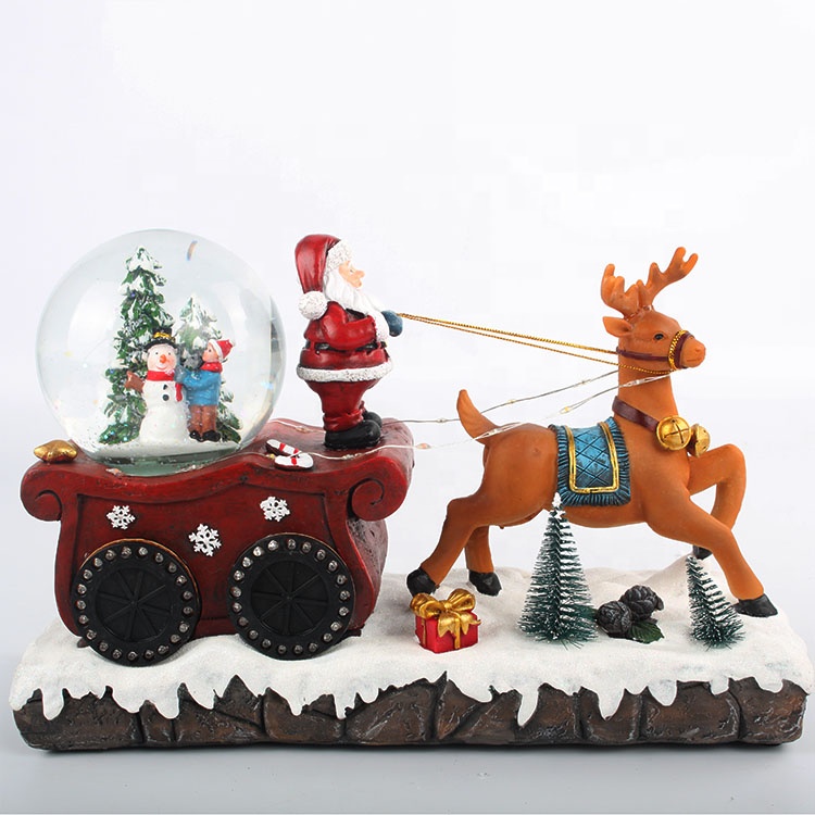 Gbona ta Musical ìmọlẹ mu polyresin Santa Sleigh reindeer omi rogodo keresimesi ohun ọṣọ