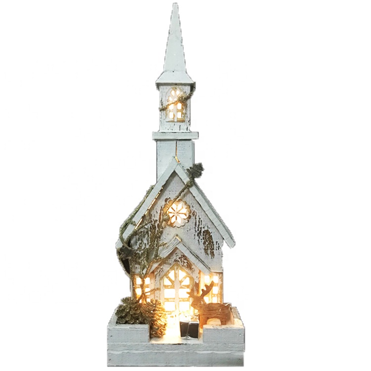 High Performance Led Garden Decorations - New arrive big size Led lighted religious scene Wooden church Christmas table decoration – Melody