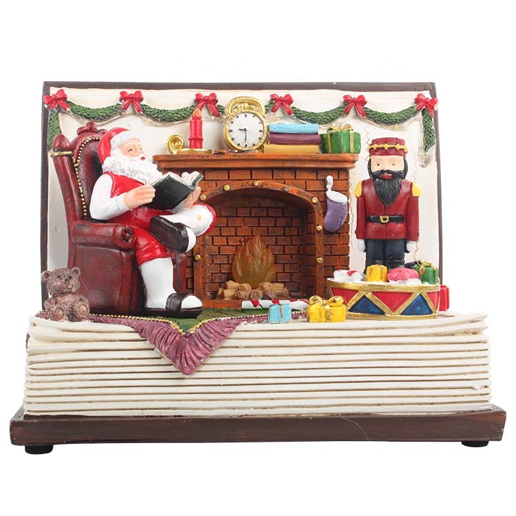 OEM Musical Led resin Book Santa room Scene table top Christmas indoor ornament