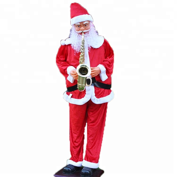 Liewen Gréisst Saxophon musikalesch danzen Santa Clause Figur Outdoor Chrëschtdag Dekoratioun mat Stoff Stoff