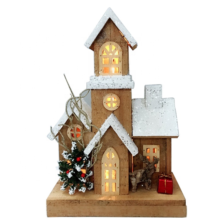 Professional China Dancing Christmas Father - OEM noel home indoor decoration Wooden Led Lighted Christmas church house – Melody