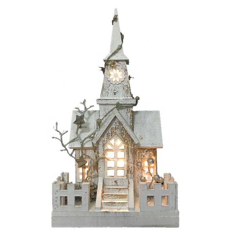 Low MOQ for Solar Garden Sculpture - Custom Noel tabletop Wooden LED lighted church house indoor decor wholesale Christmas item – Melody