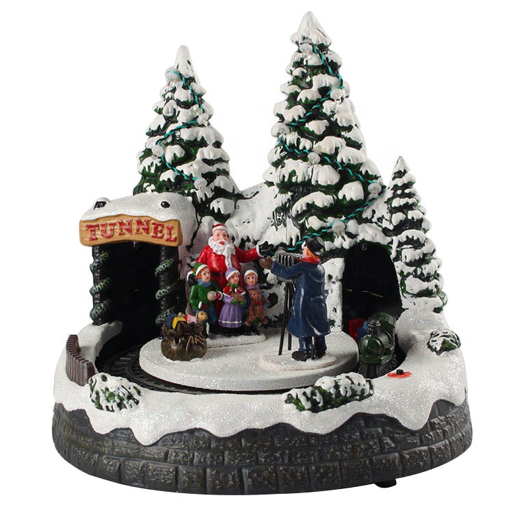 Good User Reputation for Solar Garden Wall Hangings - Noel animated Santa Claus Xmas tree scene Led lighted Musical Plastic Christmas Village with rotating train tunnel – Melody