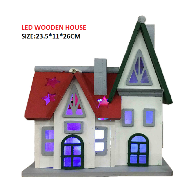 Manufacturer for Solar Light Angel - LED colorful light red/blue/white christmas wooden house – Melody