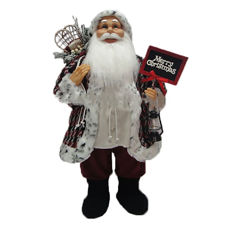 80CM Tsayayyen Uban Kirsimeti tare da Santa Claus figurines Xmas ado Tare da jakar kyauta