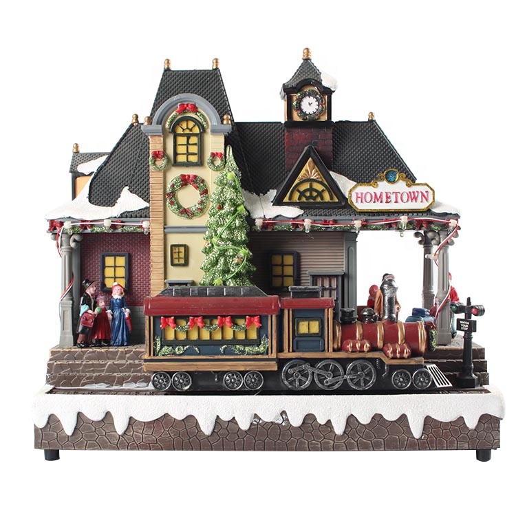 China OEM Christmas Village Figurines Set - Melody Noel Holiday big Plastic musical animated Xmas tree garland railway station Led Christmas village decor – Melody