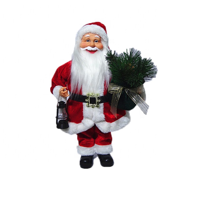 New Arrival China Dancing Santa Claus - Wholesale promo gift holding twigs and lantern Fabric clothes Plastic Christmas Santa Claus – Melody