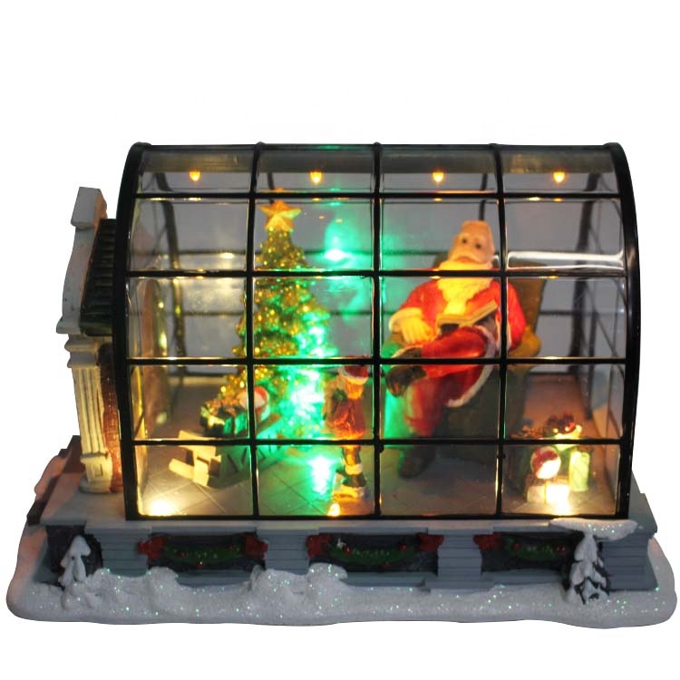 Wholesaler na nakaupo sa Santa Acrylic Musical House Merry Christmas decoration na may duwende