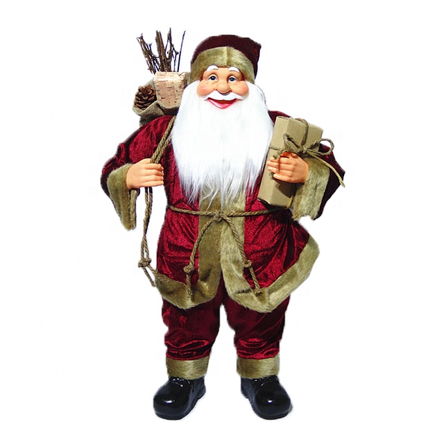 High reputation Santa Claus Plush Toy - Xmas decor Wholesale customized 60 cm Plastic fabric Cloth Standing Santa Claus figurine with mistletoe bag – Melody