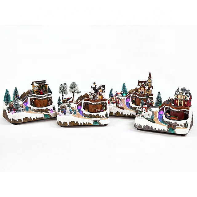 Reasonable price Outdoor Rudolph Red Nosed Reindeer - Hot sell eco resin musical decor Christmas village houses set – Melody