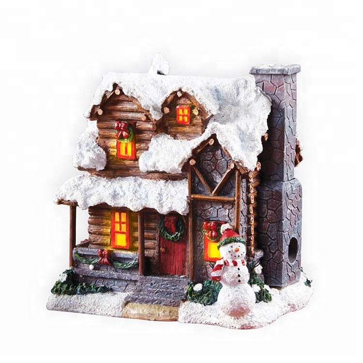 Navidad haingon-trano latabatra fibre optique polyresin Christmas village