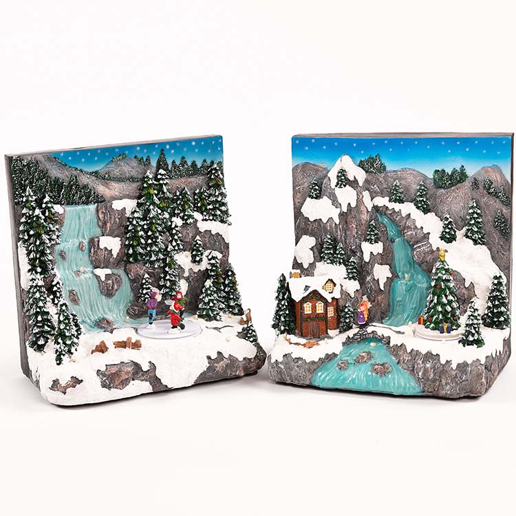 OEM Supply Vintage Christmas Village Sets - Polyresin painting mountain/village scene with tree animated LED music house decoration – Melody