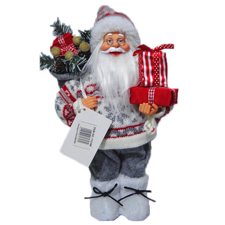 China wholesale Christmas Santa Claus - Wholesale delicate Xmas plush and plastic doll, standing Christmas 30cm Santa Claus figurine with mistletoe bag – Melody