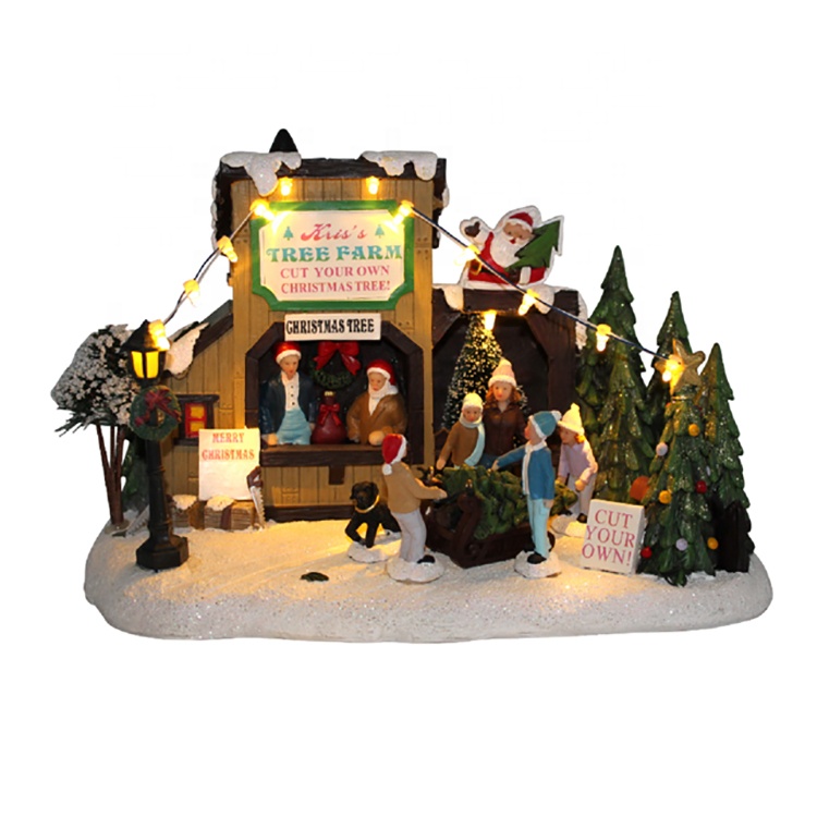 China OEM Christmas Village Figurines Set - Custom Warm white polyresin decor small Christmas led lighted house with characters – Melody