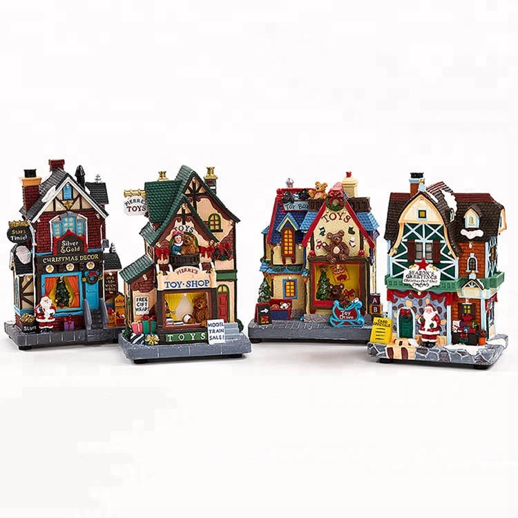 China Cheap price Christmas Train Set With Village - Polyresin LED Flower shop decoration big village fiber optic Christmas town houses – Melody