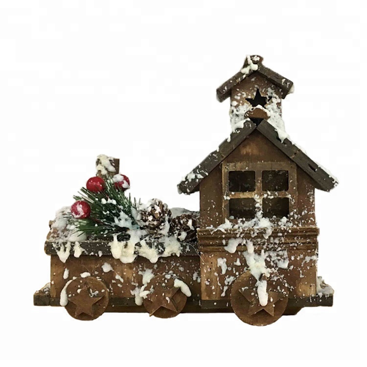 Wholesale Animated Christmas Village With Train - WOODEN CARRIAGE WITH SNOW christmas decoration table christmas gift decoration – Melody