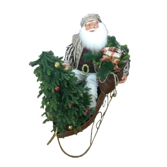 Cheap PriceList for Outdoor Stuffed Santa Claus - Customized life size fabric cloth Christmas decor noel Sitting Santa Claus on sleigh – Melody