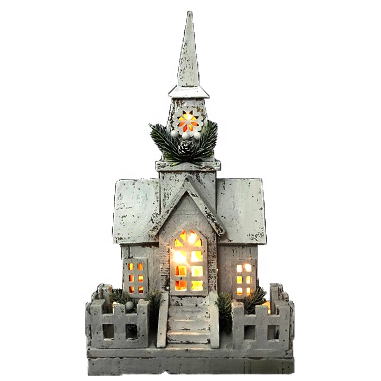 Big discounting Buddha Home Accessories - Xmas decoration LED lighted Christmas wooden village with church house warming gift – Melody