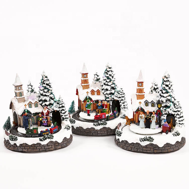 2018 wholesale price Christmas Village Starter Set - LED Music polyresin light house Christmas village scene with train moving – Melody