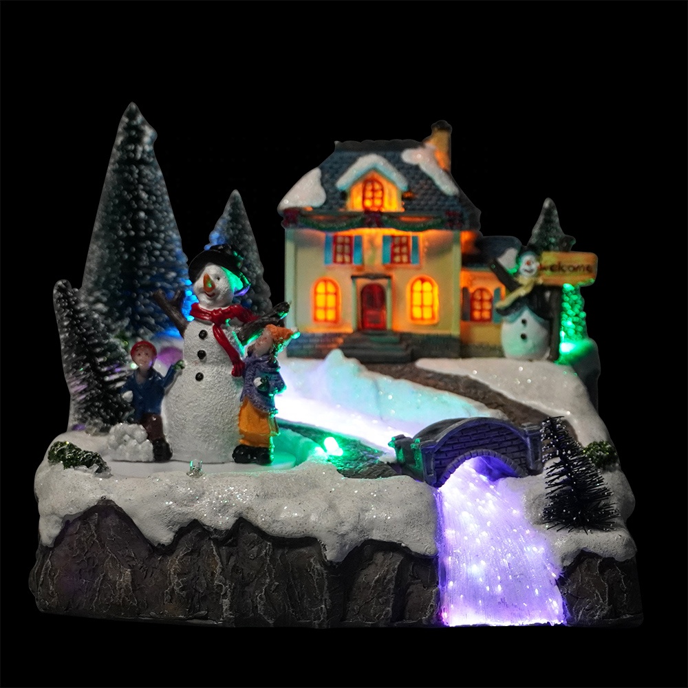 Wholesale noel holiday decor Xmas scene Resin fiber optic Kisimusi dzimba dzemusha dzine mult color Leds mwenje