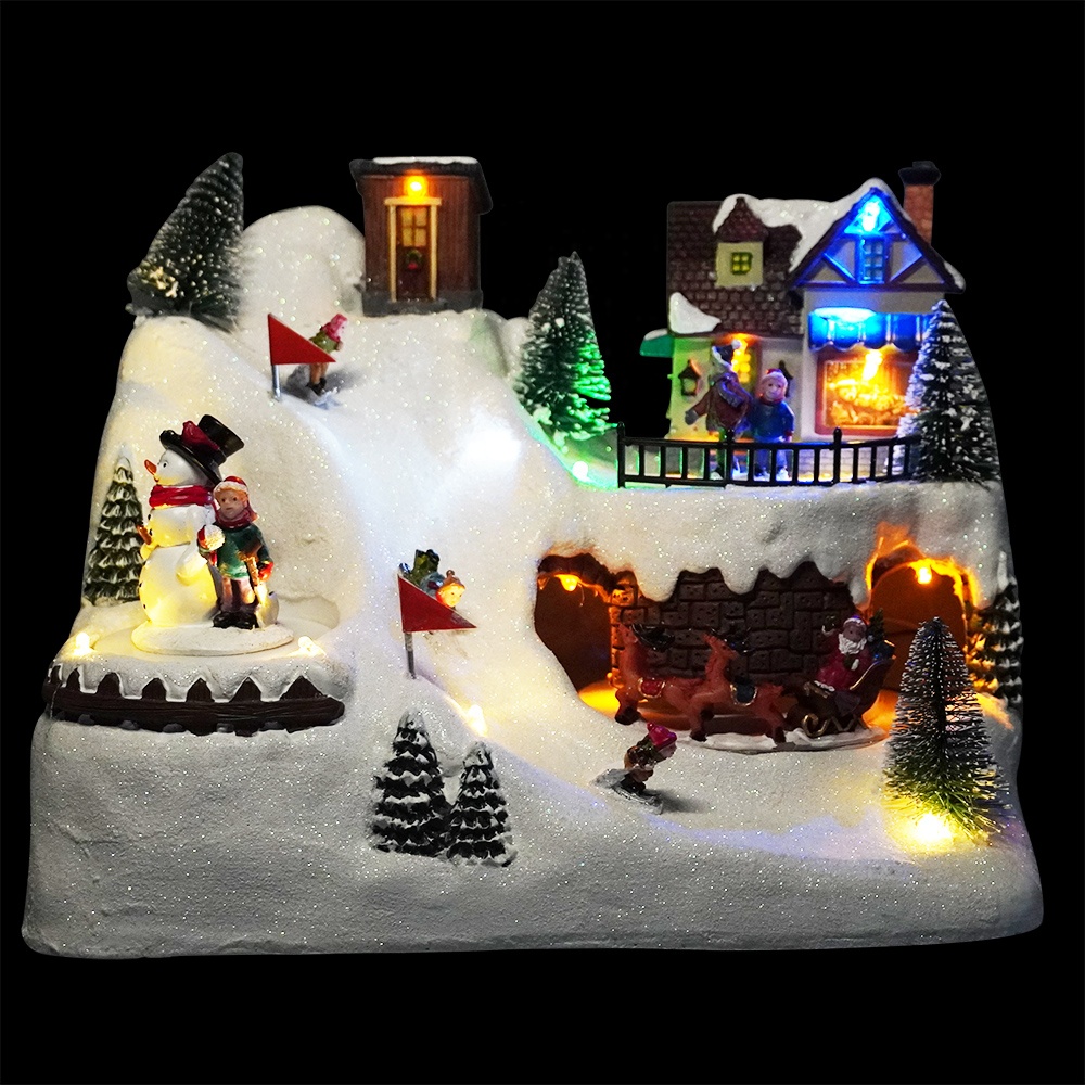 2018 Good Quality Christmas Village Electric Train Sets - Wholesale noel 8 songs Led lighted Xmas mountain scene musical animated Christmas village with rotating train and Santa – Melody