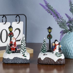 Set of 2 Resin Christmas Scene Guryaha Magaalada oo leh birta nalka iftiinka LED