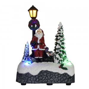 Set fan 2 Resin Christmas Scene Village Houses Town mei LED ljocht lamp post