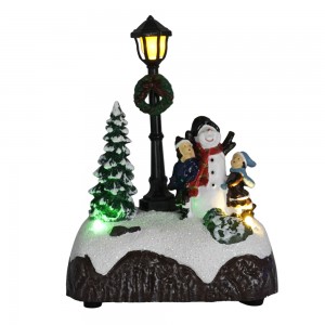 Set of 2 Resin Christmas Scene Guryaha Magaalada oo leh birta nalka iftiinka LED