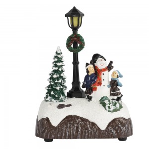 Teeb ntawm 2 Resin Christmas Scene Lub Zos Lub Zos Hauv Nroog nrog LED teeb lub teeb ncej