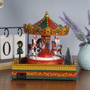 Hōʻea hou i ka ʻulaʻula Xmas hoʻomaha hoʻomaha ʻulaʻula Dancing Horse Plastic Merry Christmas LED Light Carousel Music Box