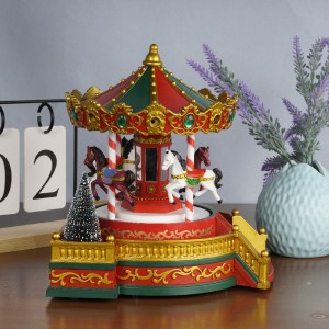 Anyar anjog beureum Xmas libur decor menari Kuda Plastik Merry Christmas LED Lampu Carousel Musik Box