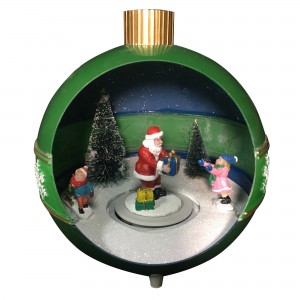 Yas LED teeb li noel raws caij nyoog ornament, tabletop décor animated suab paj nruas Xmas scene Green Santa Snowball