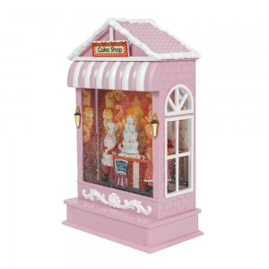 MELODY LED light up Xmas cake shop scene giltter swirling water lantern Christmas snow globe