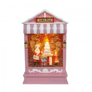 MELODY LED light up Xmas cake shop scene giltter swirling water lantern Christmas snow globe