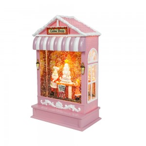 MELODY LED light up Xmas cake shop scene giltter swirling water lantern Christmas snow globe