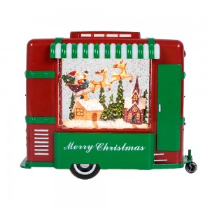 MELODY LED light up food truck Xmas Scene giltter swirling water lantern Christmas snow globe