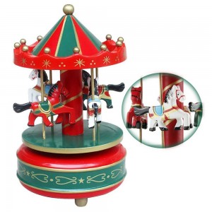 Wind up Carrossel decor Plastic at Wooden merry go round rotating Carousel music box na may 4 na horse figurine para sa Christmas gift