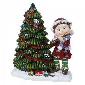 Tshiab tuaj txog lag luam wholesale Led Christmas tsob ntoo tes painting xmas elf ua si flute resin pej thuam