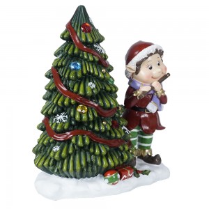 Nei ukomm Grousshandel Led Chrëschtbeem Handmolerei Xmas Elf spillt Flute Harz Statue