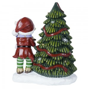 Nei ukomm Grousshandel Led Chrëschtbeem Handmolerei Xmas Elf spillt Flute Harz Statue