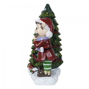 Nei ukomm Grousshandel Led Chrëschtbeem Handmolerei Xmas Elf spillt Flute Harz Statue