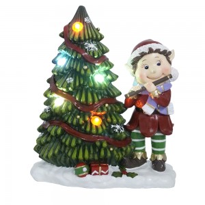 Nei ukomm Grousshandel Led Chrëschtbeem Handmolerei Xmas Elf spillt Flute Harz Statue