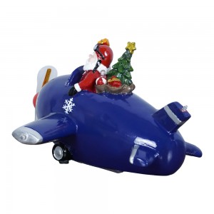 භ්‍රමණය වන LED නත්තල් දර්ශනය සහිත New Arrive Creative Resin Airplane Santa Christmas Ornament