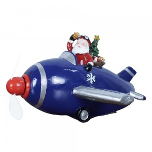 New Arrive Creative Resin Airplane Santa Christmas Ornament with Rotating LED Xmas Scene