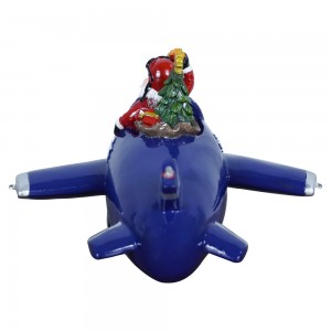 New Arrive Creative Resin Airplane Santa Christmas Ornament with Rotating LED Xmas Scene