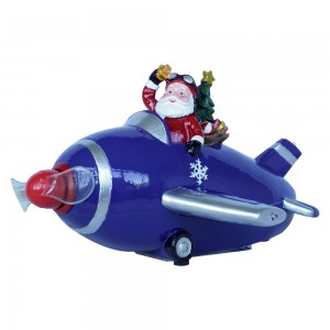 New Arrive Creative Resin Airplane Santa Christmas Ornament with Rotating LED Xmas Scene